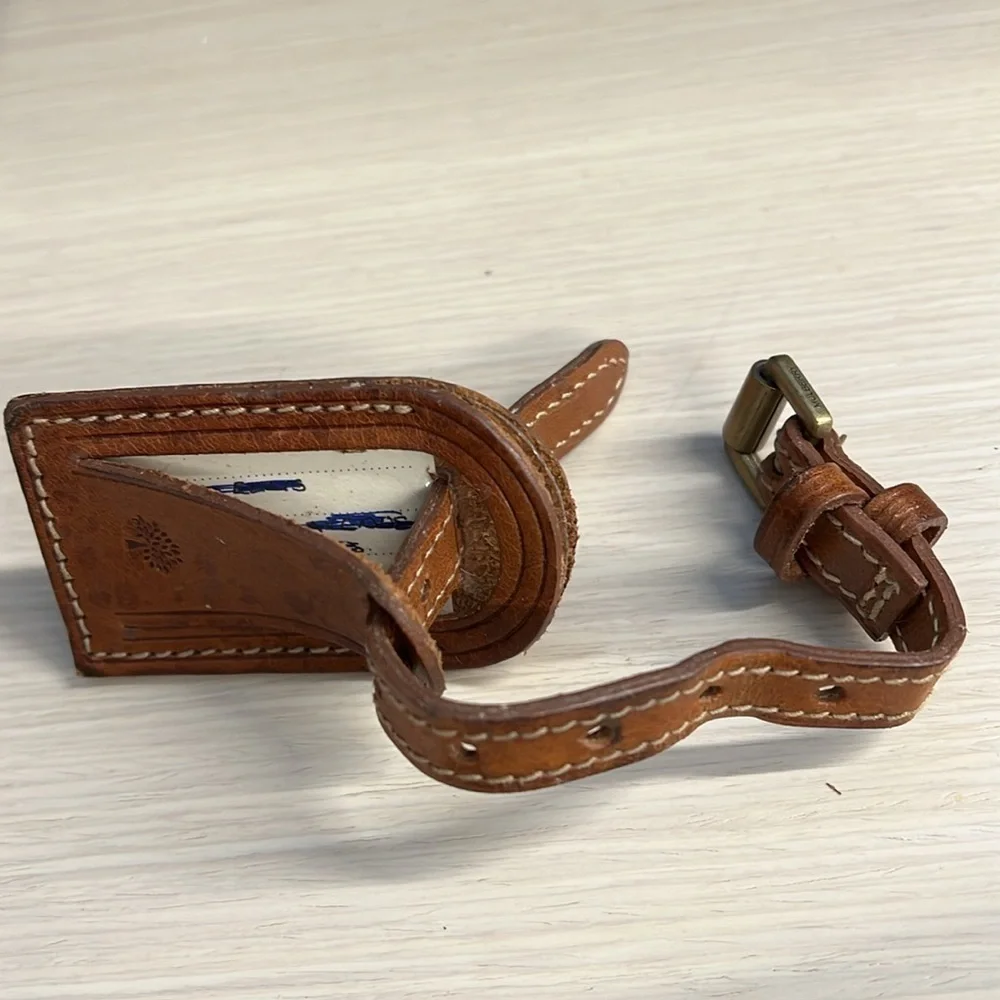 Mulberry Saddle Brown Tan Leather Luggage Tag Brass Hardware